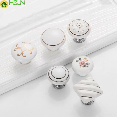 High quality single hole Ceramic classic knob Kitchen Cabinet Drawer Furniture door Handles With Screw Furniture Hardwar