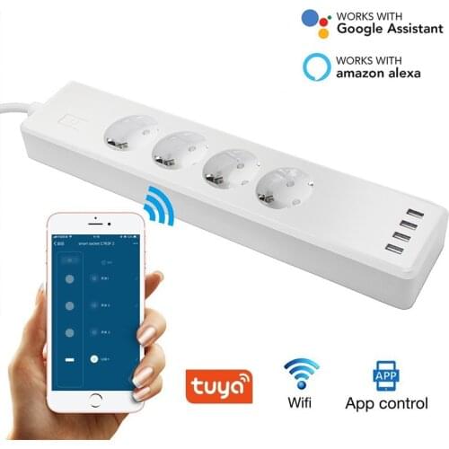 WiFi Smart Power Strip Surge Protector 4 EU Plug Outlets Electric Socket With USB App Voice Remote Control By Alexa Google Home