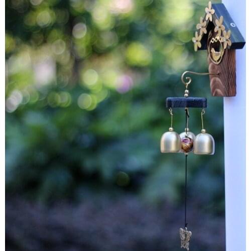 Japanese Exquisite Copper Creative Wind Chimes European-style Home Solid Wood Decorations Metal Garden Hanging Door Decorations