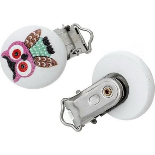 Baby Pacifier Clips Wooden Round 4.4 x2.9cm
