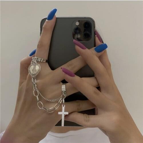 2021 New Punk Cool Hip Hop Popular Rings Multi-Layer Chain Opening Adjustable Chain Joint Conjoined Cross Womens Double Rings