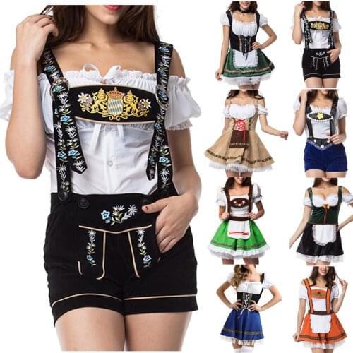 Women Dirndl Dresses Bavarian Traditional Costume Maidservant Cosplay Dress Garment Acting Clothes Less Dress Party Dess