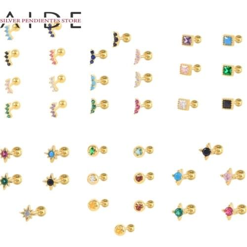 AIDE 1PCS Mini Octagonal Star Pattern Diamond Pierced Earrings Women 925 Sterling Silver Stud Earrings Piercing Jewelry Aretes