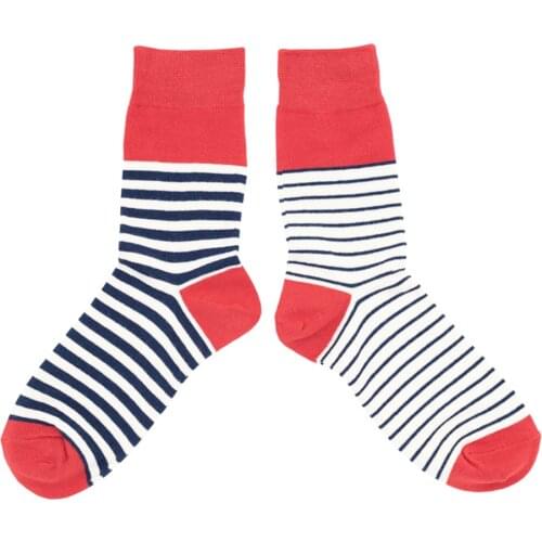 Womens Spring Autumn Cotton Crew Socks Harajuku Wind Japanese Fashion wild Funny AB Asymmetric Red Black Thick Stripe Socks