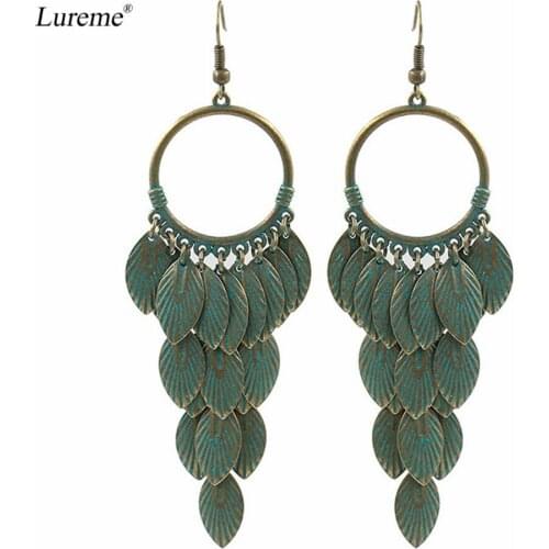 Lureme Vintage Bronze Round with Chandelier Metal Leaf Tassel Dangle Earrings for Women (er005782)