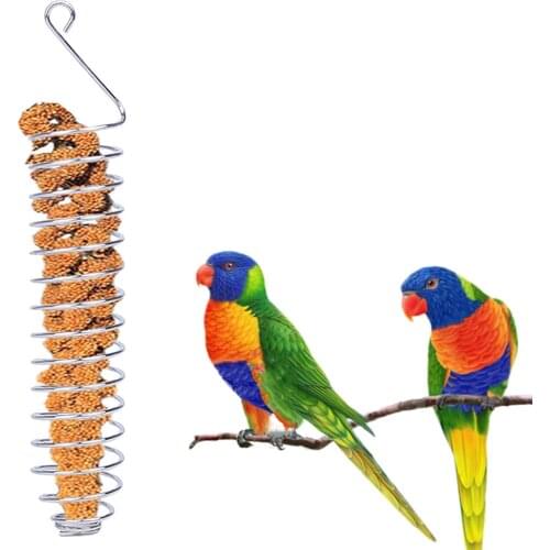 1PCS Bird Feeder Stainless Steel Multi-purpose Cage Hanging Basket Parrot Feeder Spiral Bird Feeder Food Vegetables Container