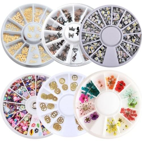 1 Pcs Metal Laser Mixed Nail Sequins Gold Silver Nail Decorations 3d DIY Polymer Clay Tiny Tips Studs Manicure Nail Wheels