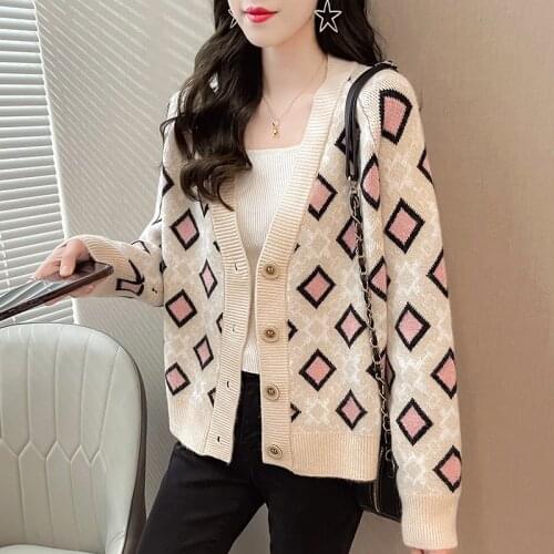 2021 spring and autumn new Korean version of loose V-neck knitted cardigan womens sweater coat all-match foreign fashion top