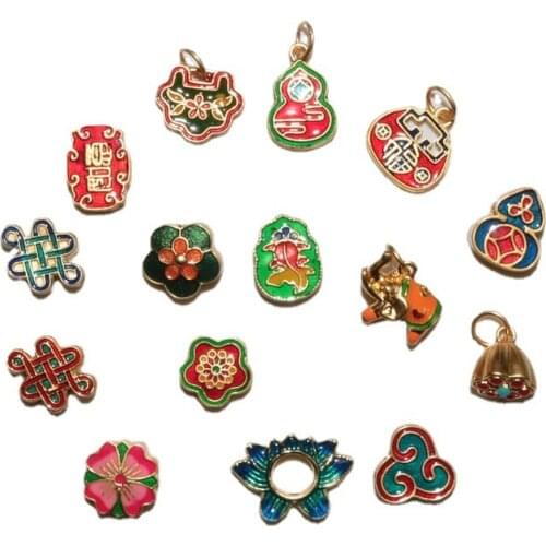 5PCS Chinese Style Placer Gold Cloisonne Enamel Pendant DIY Charms Jewelry Making Supplies Necklace Bracelet Anklet Accessories