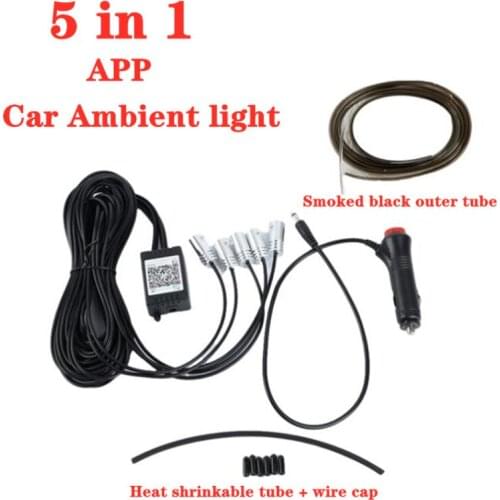 5 in 1 RGB LED Atmosphere Car Light Interior Ambient Light Fiber Optic Strips Light by App Control DIY Music 8M Fiber Optic Band