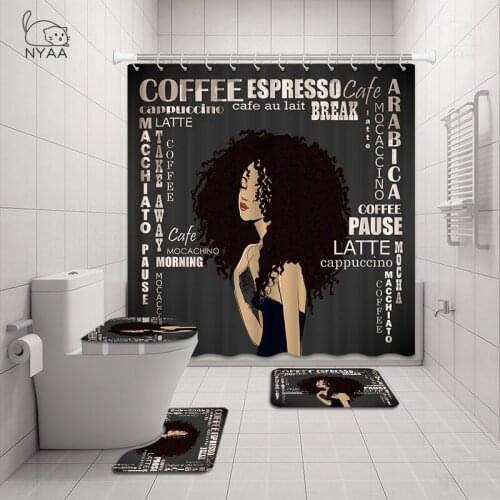 African American Black Women Print Shower Curtain Set Waterproof Bathroom Curtains Soft Anti-slip Bath Rugs Toilet Cover Carpets