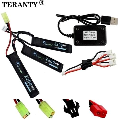 3S Water Gun Lipo Battery 11.1V 2200mAh 35C 102mm for AKKU Mini Airsoft BB Air Pistol Electric Toys RC Parts With USB Charger