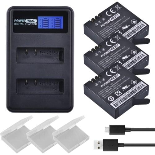 PowerTrust 3Pcs AZ16-1 Xiaomi Yi 4K II 3.85V AZ16 Batteries + LCD USB Dual Charger For XiaoYi 4K 2 Action Camera Battery