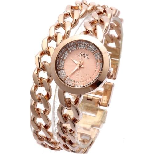 G&D Luxury Womens Watch Rose Gold Rhinestones Ladies Bracelet Watches Fashion Casual Quartz Wristwatches Stainless Steel Clock