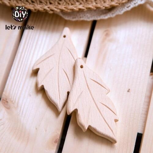 Lets Make Wooden Teether 10pc Cactus Leaves Tent Shape Cartoon DIY Pacifier Clip Chain Beech Wood BPA Free Organic Baby Teether