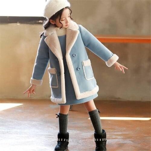 Girls Woolen Coat Korean Padded Cotton Kids Winter Long Coat Toddler Baby Warm Jacket Coat Pure Color Kids Baby Thicken Outwear