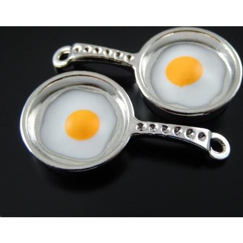 Julie Wang 5PCs Charms Alloy Retro Silver Plated Frying pan with Eggs Jewelry Making Pendant Charm Accessory Suspension