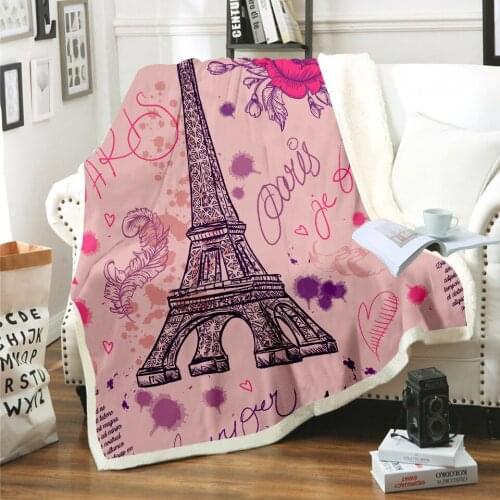 Eiffel Tower Fashion 3D Couples Printed Lamb Down Wool Blanket Adult Leisure Home On The Sofa Office Can Be Washed Warm Covered