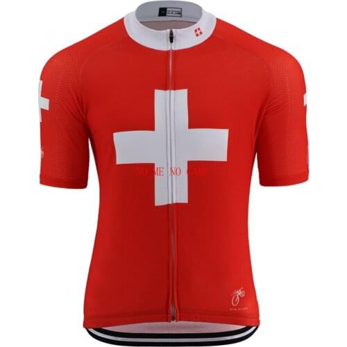 Summer Men Switzerland Cycling Jersey Red Team Shirt Road Racing Cycling Clothing with Reflective Pocket Bike Clothes Mtb Jersey