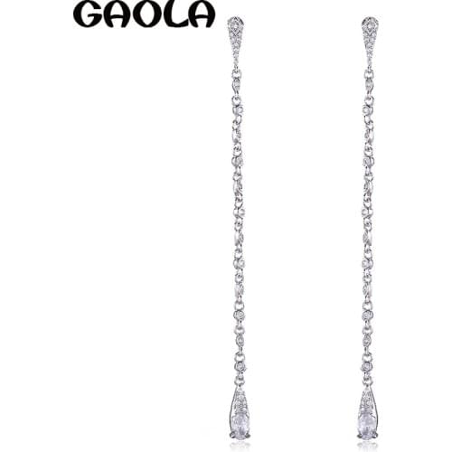 GAOLA High Quality Cubic Zircon Geometric Earrings Long WaterDrop Dangle Earring Women Fashion Jewelry GLE10061