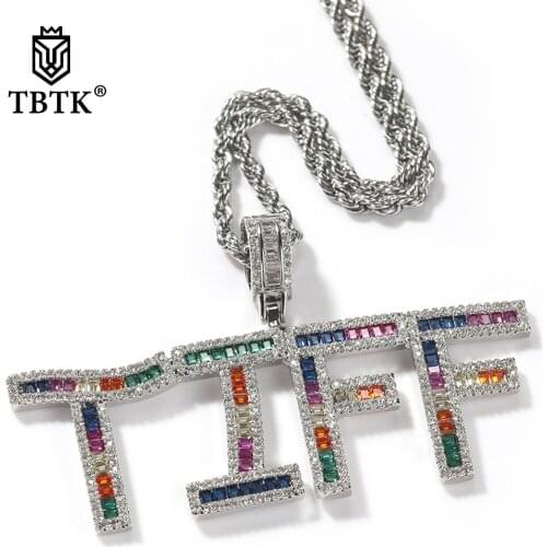 TBTK Custom Rainbow Baguettes CZ Letter Pendant Micro Paved Colorful Initial Name Personalized Necklace Hiphop Jewelry