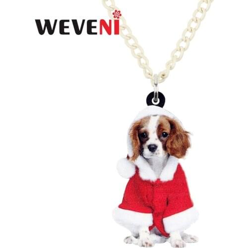 WEVENI Acrylic Cute Christmas Cavalier King Charles Spaniel Dog Necklace Pendant Chain Choker Bijoux Jewelry For Women Girls