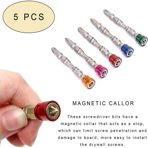 5pcs Phillips Screwdriver Screwdrivers Bit Set ph2 Screw Driver Bits Precision Impact Driver Magnetic Ring Anti Slip Electric