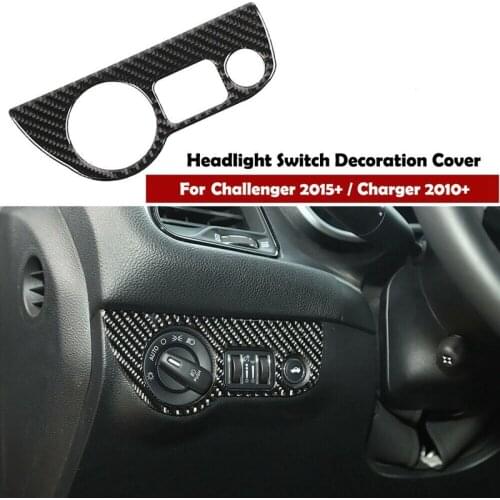 Carbon Fiber Headlight Switch Cover Sticker Trim for Dodge Charger 2010+ Updated Challenger 2015-2019