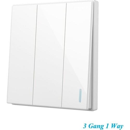 High Quality Minimalist Magnolia White Large Panel 86-type Wall Switch With Fluorescence 3 Gang 1 Way Single Control Switch