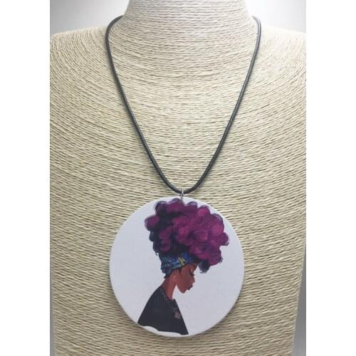2017 Newest African Afro Woman Wooden Pendant Necklace