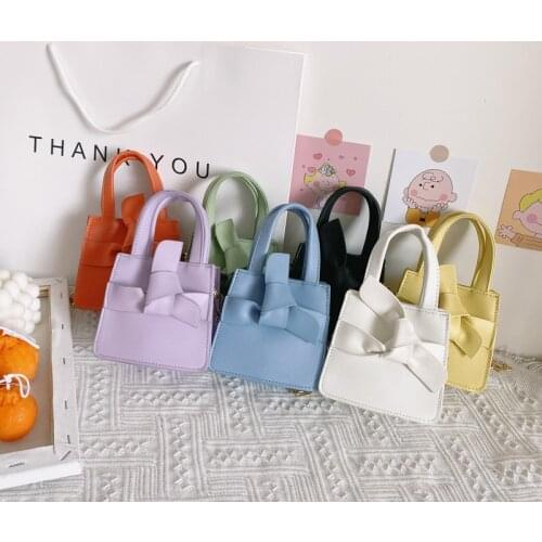 2021 New Childrens Shoulder Bag PU Leather Solid Color Bowknot Girls Princess Handbag Lovely Baby Kids Mini Coin Purse