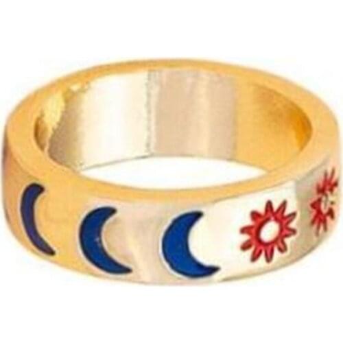 New Fashion Sun Moon Metal Ring for Women Korean Simple Gold Color Ring Accessories Friendship Jewelry Gifts