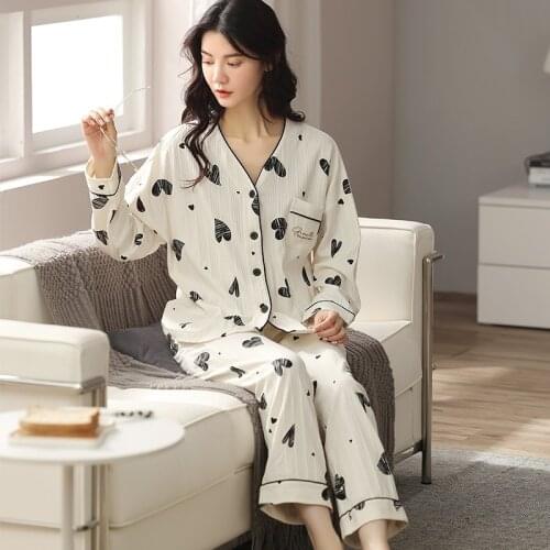 New Pajamas Cotton V-neck Cardigan Lingere Homewear Long Sleeve Pullover Pajama for Women Wear Sleepwear Autumn And Winter