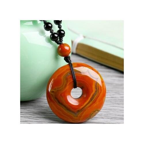 Charming red agate pendant natural jadees hand carved safety buckle Pendant Necklace