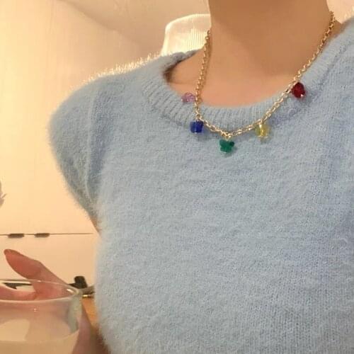 Color Butterfly Pendant Chokers Necklaces For Women Multi Layer Charm Chain Vintage Geometric Female Best Friend Party Jewelry