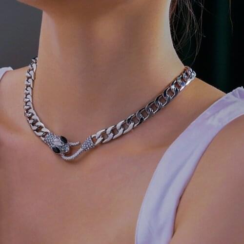 Punk Black Crystal Snake Design Hip-hop Necklace Stainless Steel Thick Chain Necklace Women Men Jewelries