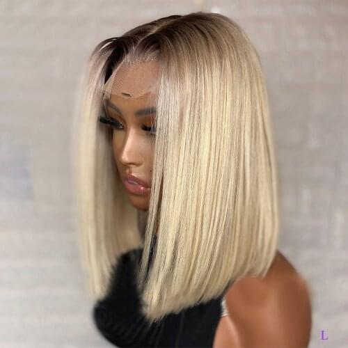 4T613 ombre Synthetic Lace Front Wig for Black Women Short Bob Two Tone Ombre Blonde High Temperature Resistance Fiber Hair
