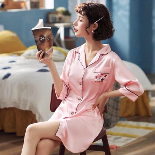 Spring Summer Sexy Nightdress Womens Thin Cardigan Loose Nightgown Leisure Fashion Nightwear Ice Silk Home Clothes Sleepwear