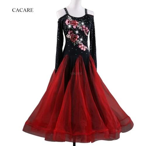 Ballroom Dance Competition Dresses Standard Dance Dresses D0341 Long Sleeve Big Sheer Hem with Rhinestones Customize Supported