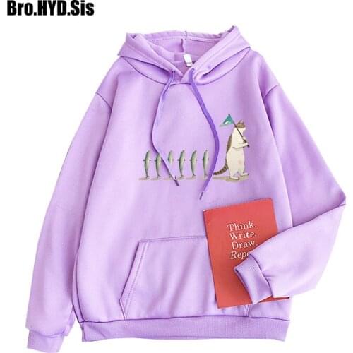 Casual Style Lady Hooded Sweatshirts Funny Cat and Fish Long Sleeve Hoodie Pullover Warm Women Tops