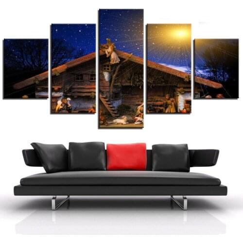 Lienzo impreso de Navidad Jesus pintura marco Modular de arte de pared 5 piezas paisaje religión Poster Living imagen de decorac
