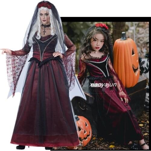 Sexy Halloween Purim Queen Vampire Costume Day of the Dead Party Horror Ghost Bride Witch parent-child Cosplay Dress