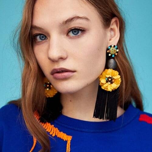 Tassel Earrings Chandelier Boho Fringe Drop Earring 2021 New Fashion Jewelry WomenS Statement Blue Flower Bohemian Jewelry