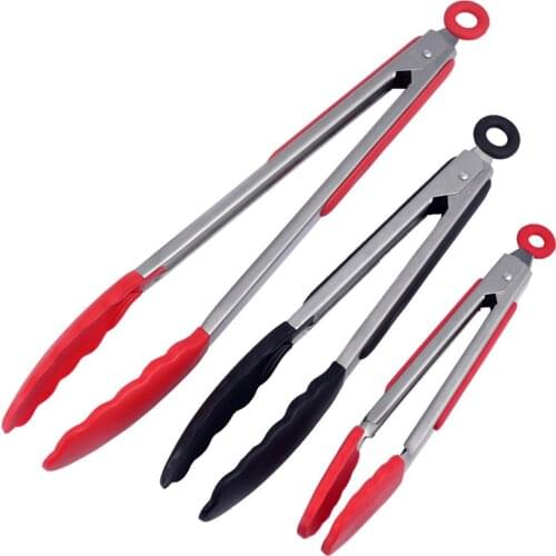 Silicone BBQ Grilling Tong Kitchen Cooking Salad Bread Serving Tong Non-Stick Barbecue Clip Clamp Stainless Steel Tools Gadgets