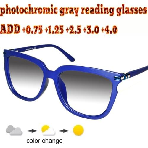 Photochromic Gray Reading Glasses Rectangular Ultralight Trend High Quality Fashion Men Women+1+1.5 +1.75 +2.0 +2.5 +3 +3.5 +4
