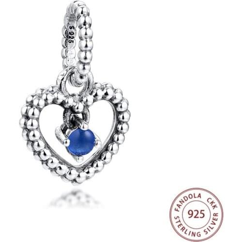 Fit Pandora Bracelet Women 925 Sterling Silver Sea Blue Beaded Heart Dangle Charms Beads DIY Jewelry Making Perles