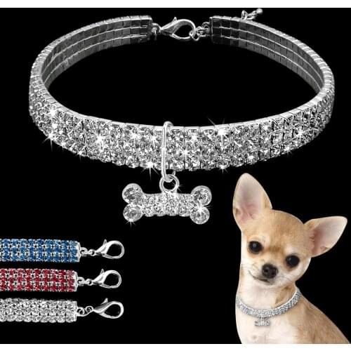 Rhinestone Dog Necklace Collar Pet Dog Accessories Jeweled Puppy Necklace Diamond Pets For Small Medium Dogs Cats Chihuahua