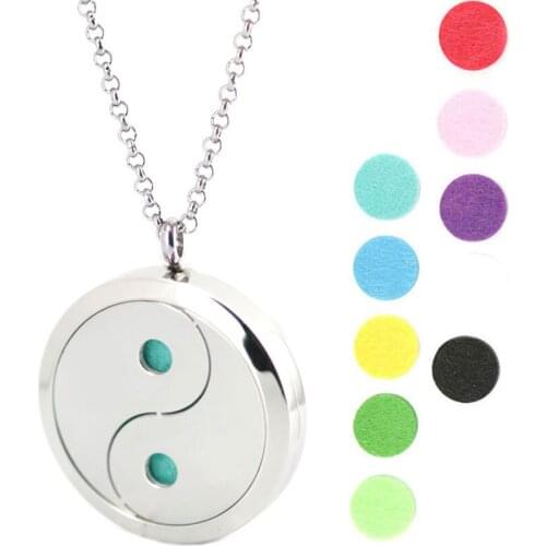 Taiji Aromatherapy Essential Oils Stainless Steel Necklace pendant Perfume Diffuser Locket With chain &10pcs Felt pads