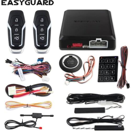 EASYGUARD intelligent car alarm passive keyless entry remote engine starter stop push button password entry backup