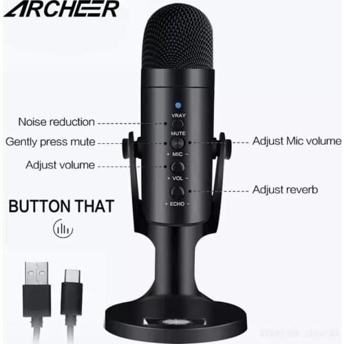 MU-900 USB Condenser Microphone Stand Gaming Streaming Real-time Monitor Noise Reduction Mute Recording Mic Computer USB PC dj